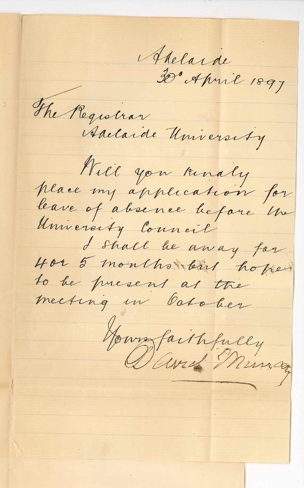 David Murray - Adelaide - Request for leave of absence