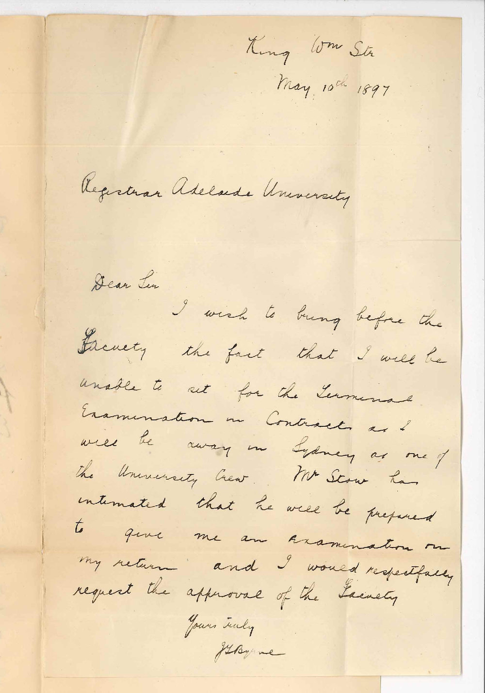 John Thomas Byrne - The University - Request to be excused from sitting at Terminal Exam in Contracts