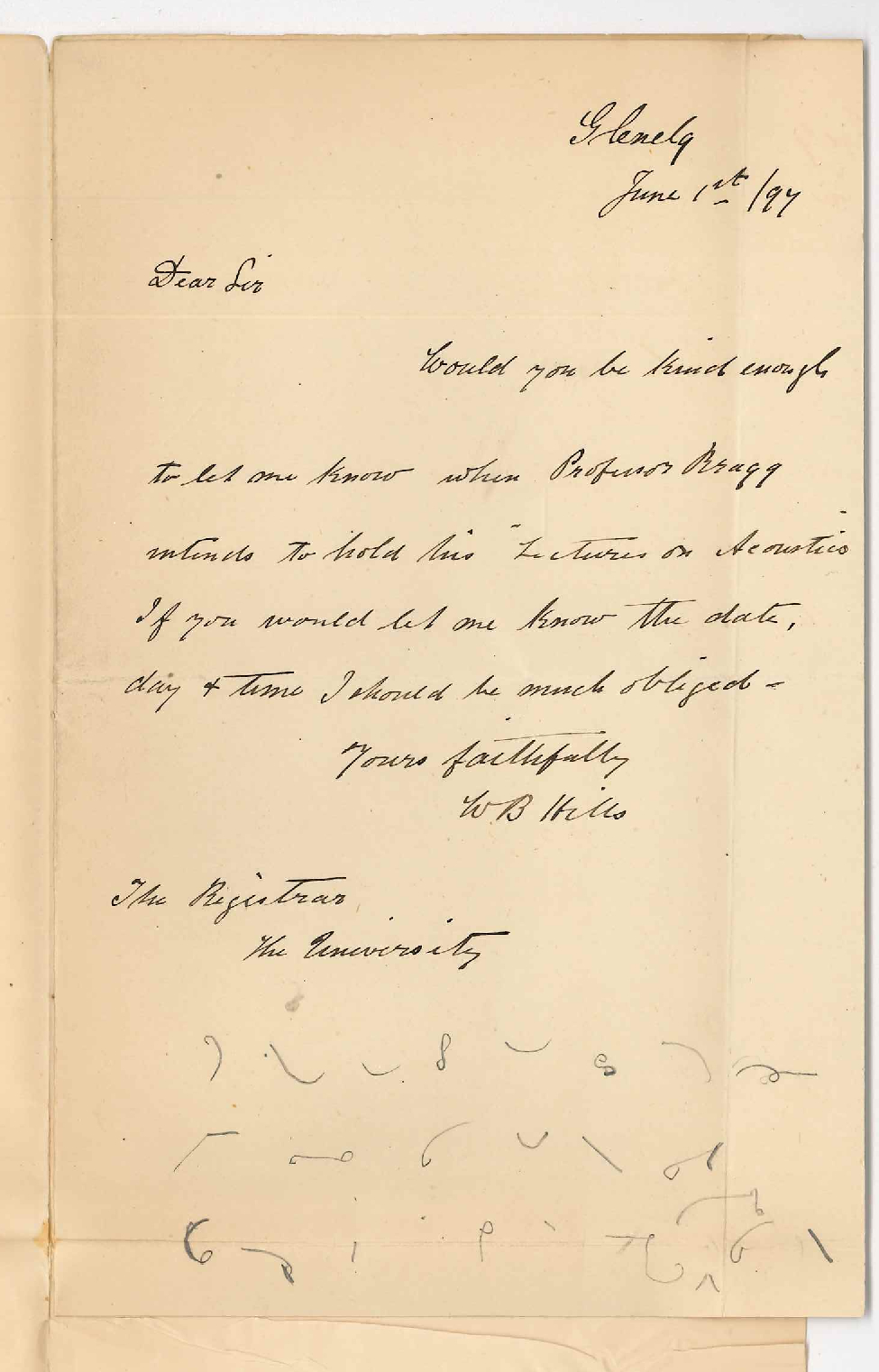 Walter Bedford Hills - Glenelg - Information re Extension Lectures