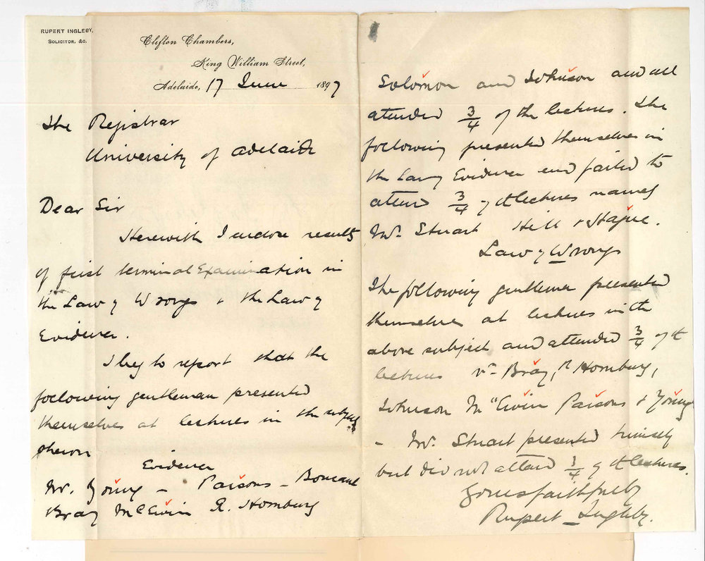 Rupert Ingleby - Adelaide - Re Terminal Exam