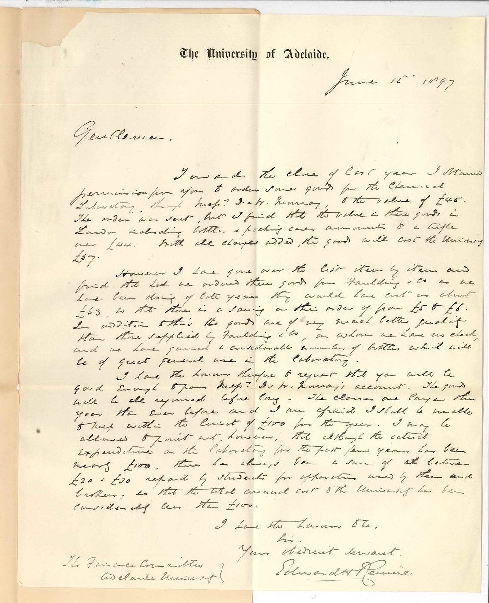 Professor Edward Henry Rennie - The University - Re goods purchased through Dr W Murray
