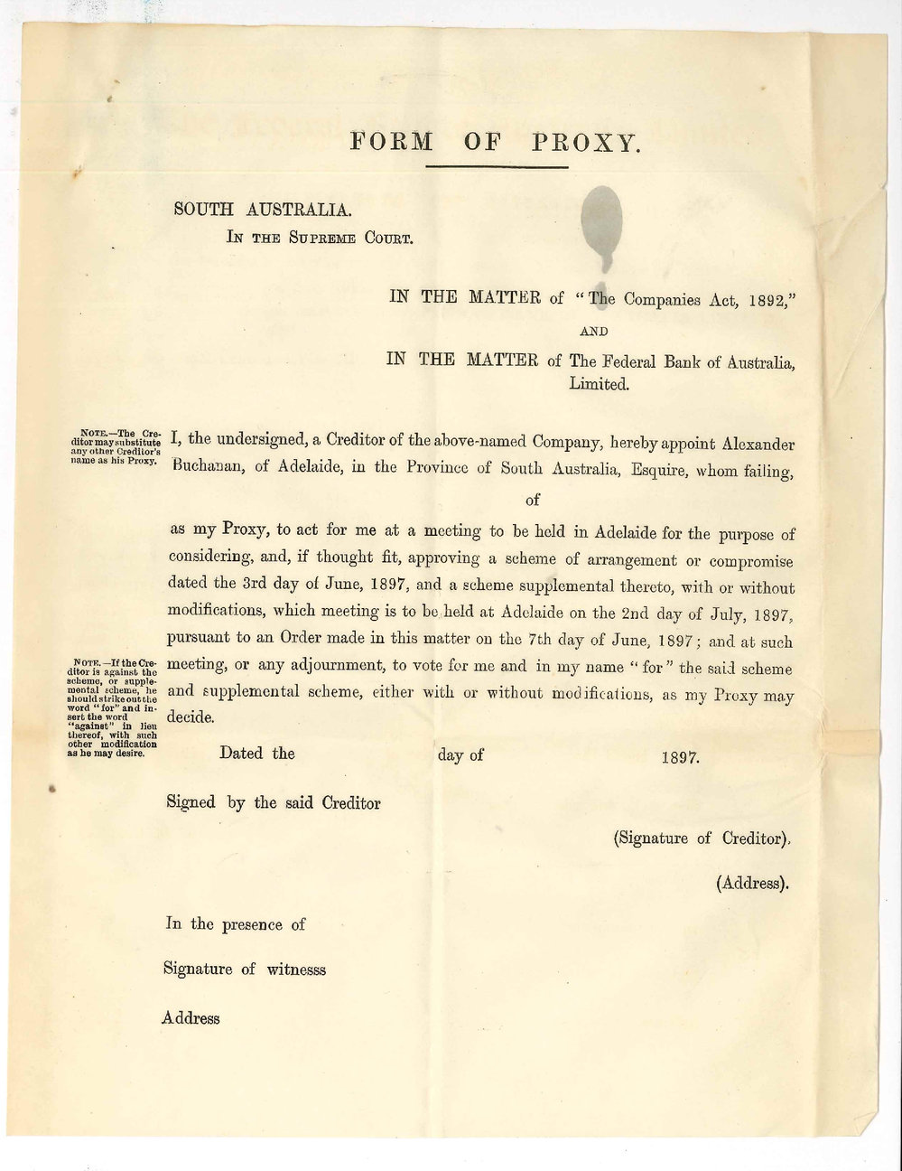 The Liquidators of the Federal Bank - 113 Queen Street Melbourne - Federal Bank Documents