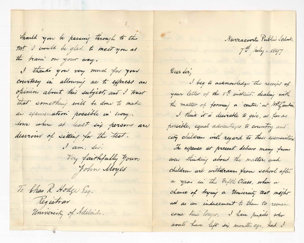 John Moyes - Public School - Naracoorte - Re Exam centre at Naracoorte