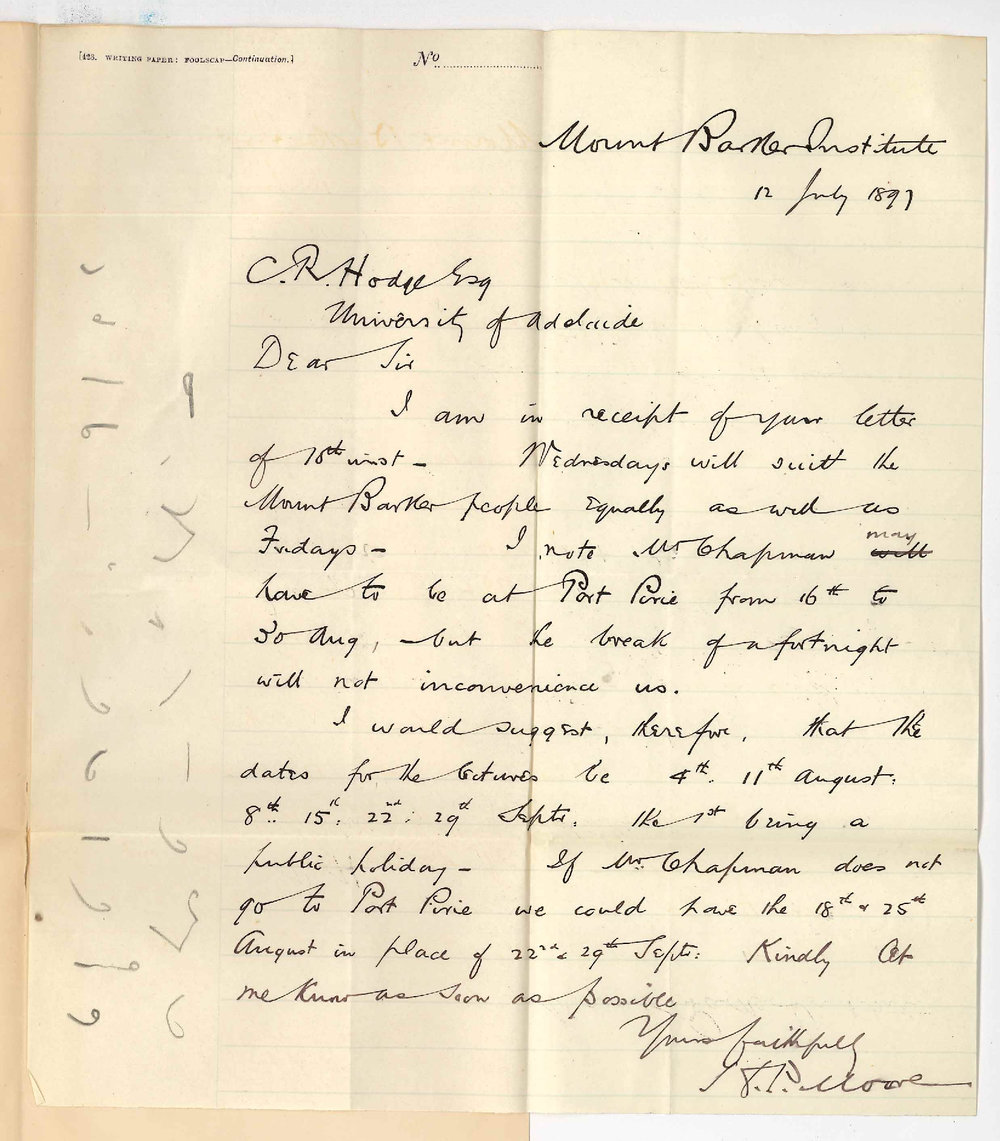 H P Moore - Mount Barker - Extension Lectures by Mr Chapman