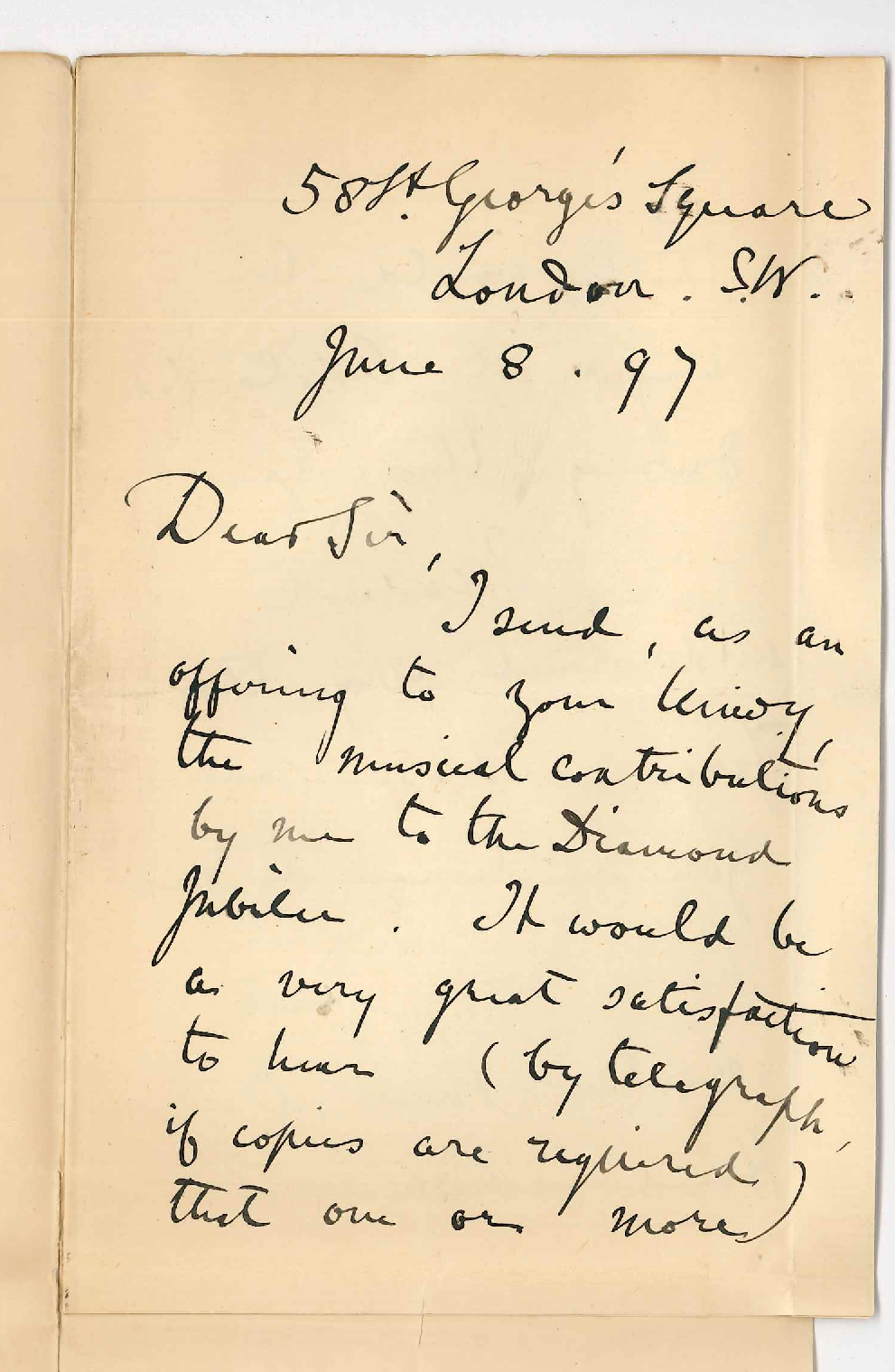 Sir Herbert Oakeley - 58 St Georges Square London S W - Re Diamond Jubilee Music and Doctor of Music hood