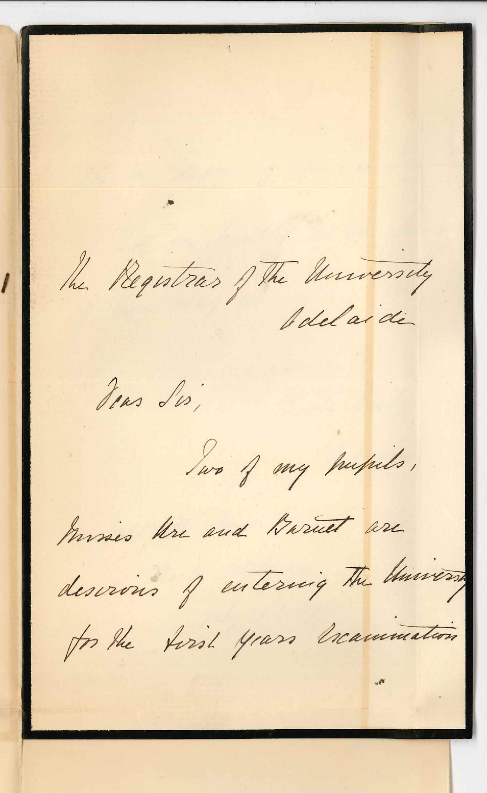 Mrs Law - Jeffcott Street North Adelaide - Request for pupils to be allowed to go up for Mus Bac Exam without attendance at lectures