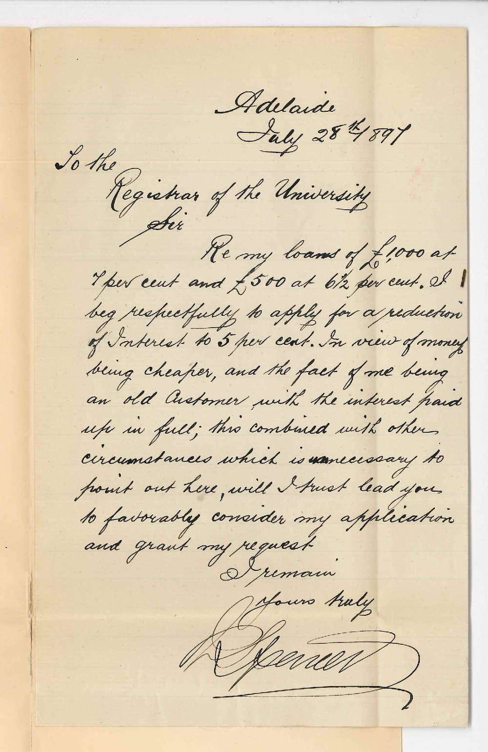 R Spencer - Adelaide - Application for reduction in rate of interest