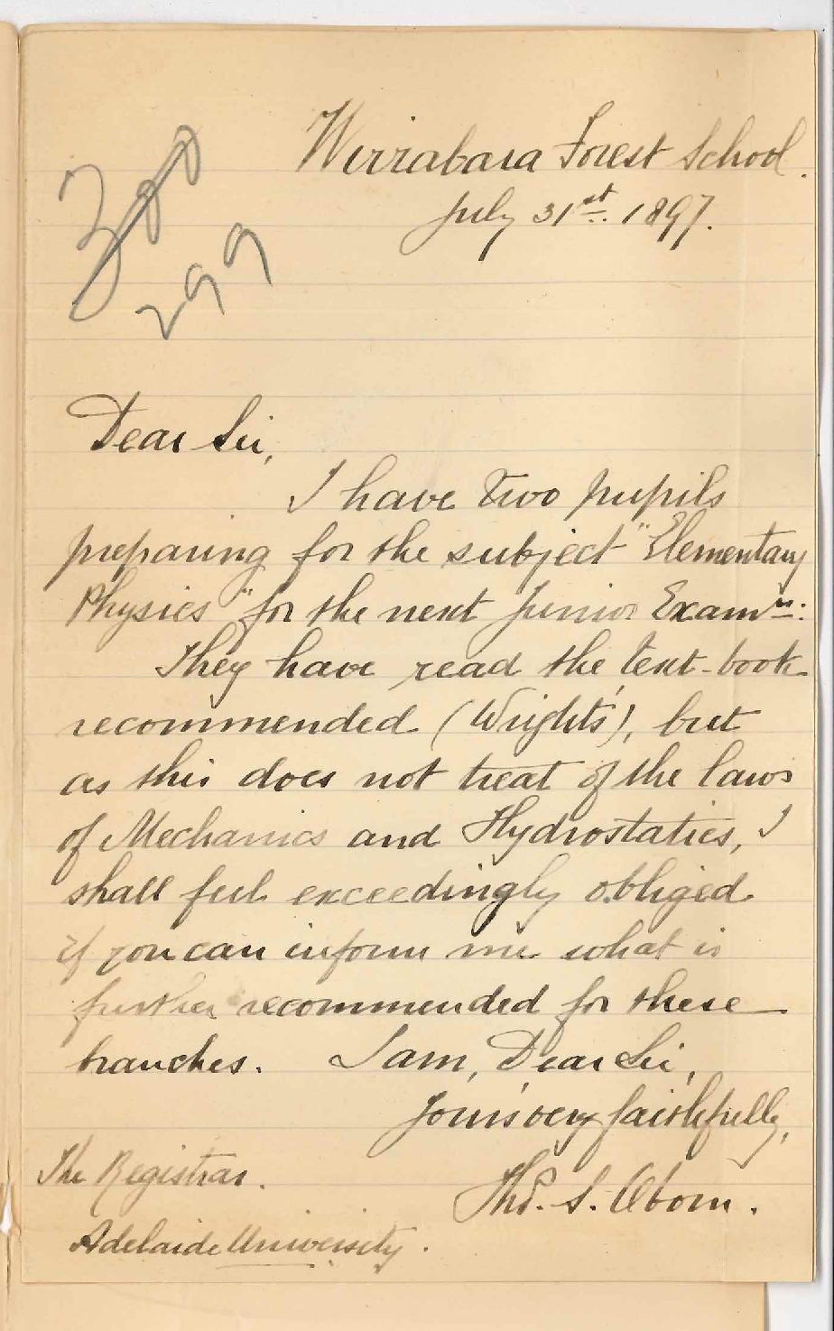 Thomas Symons Oborn - Wirrabara Forest - Junior Exam and Textbook Physics