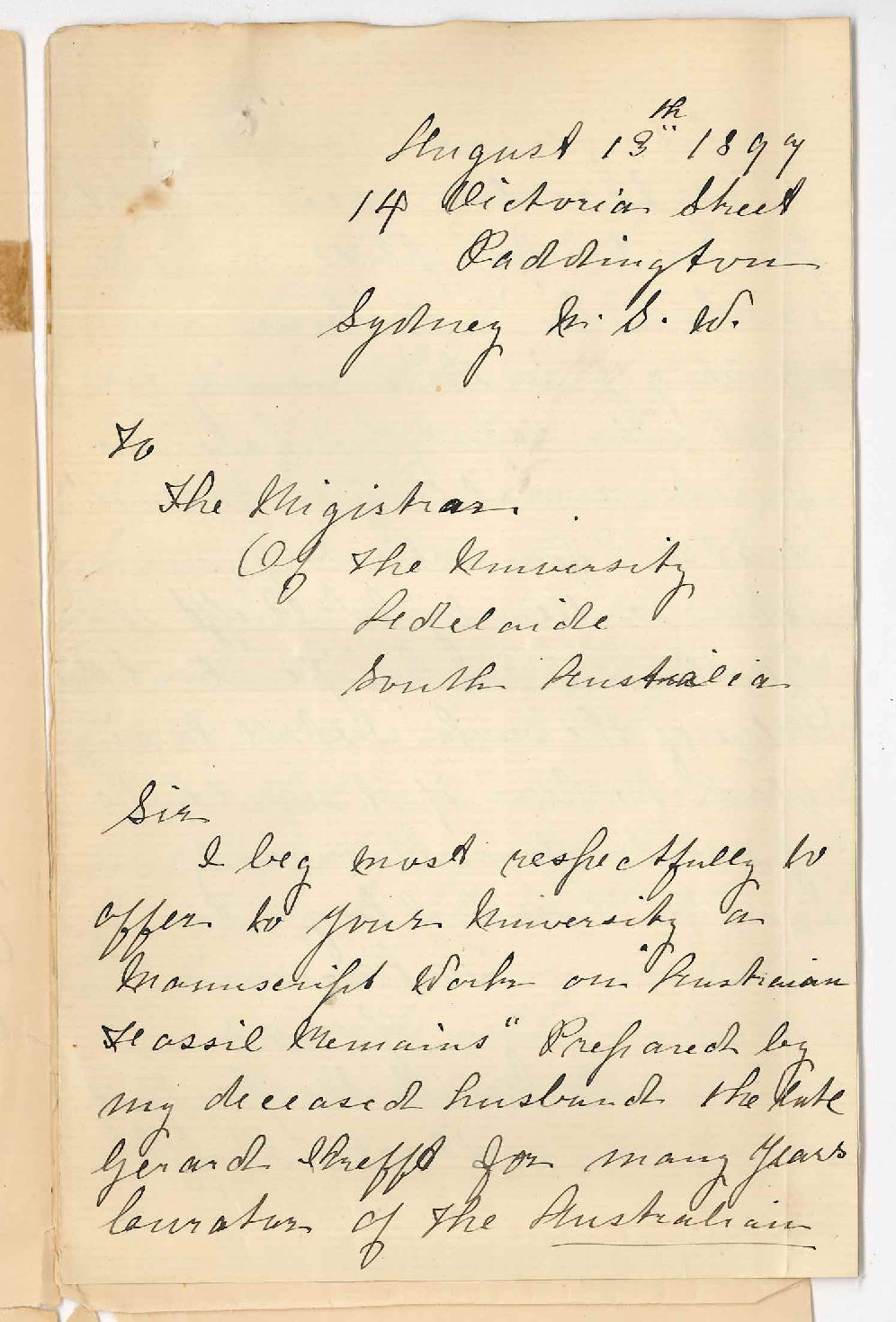 Joseph Campbell - Sydney - Offering for sale Manuscript on Australian Fossil Remains by William Sheffield