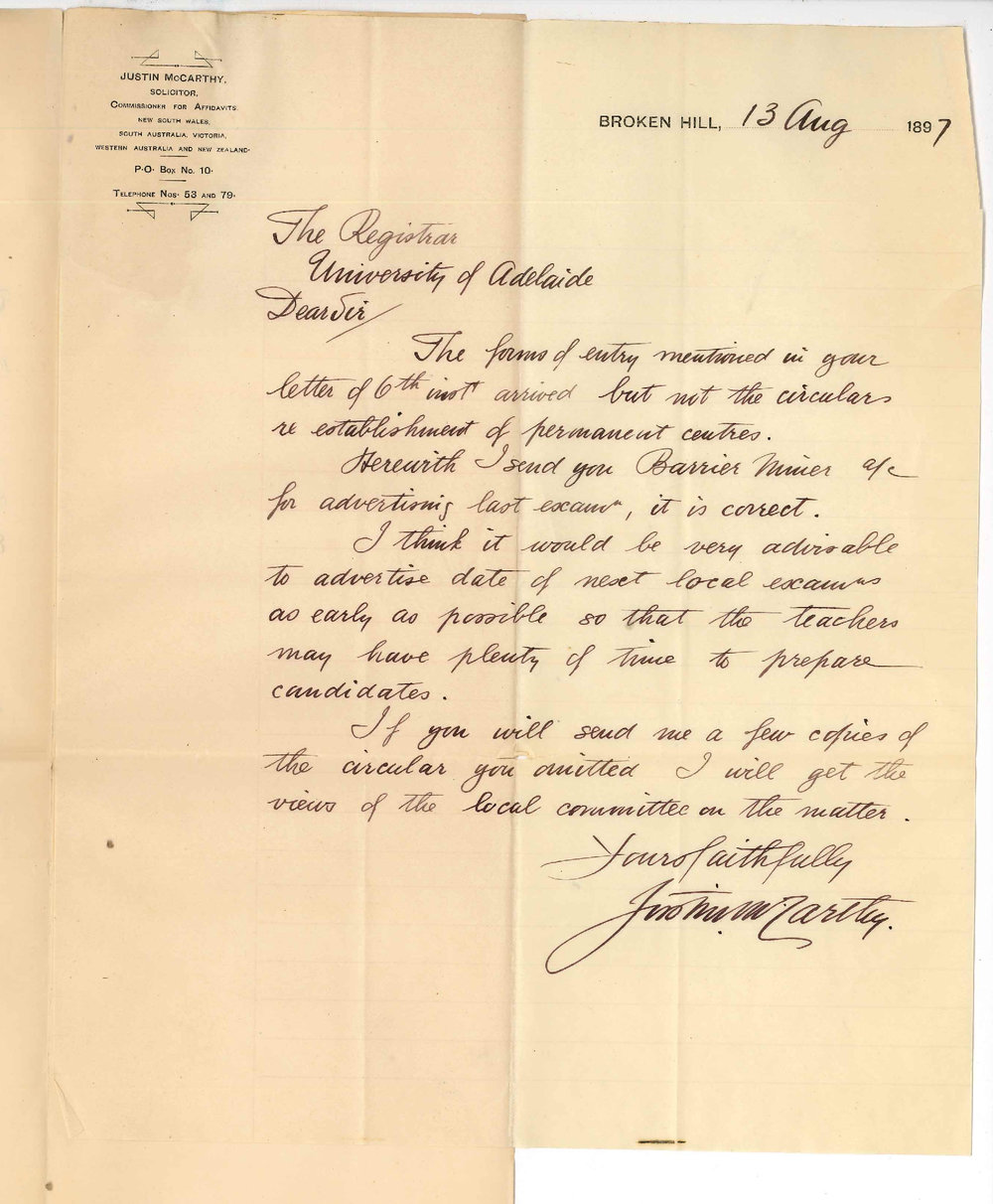 Justin McCarthy - Broken Hill - Advertising local Exams