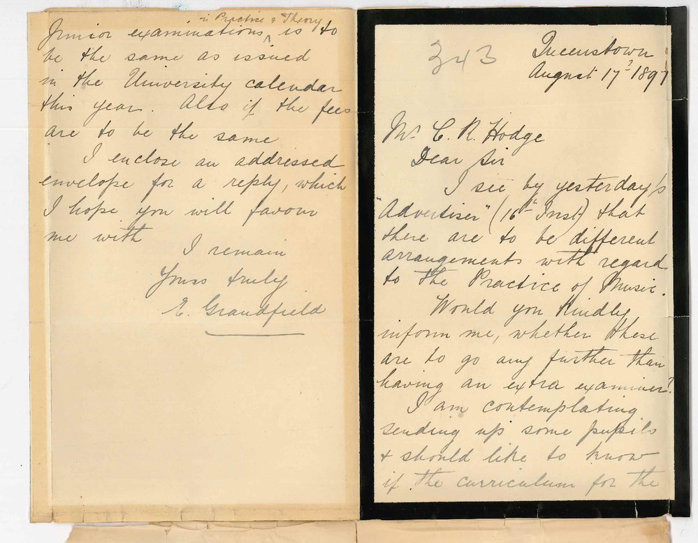 Miss E Granfield - Queenstown - Regarding Junior Exam in Music
