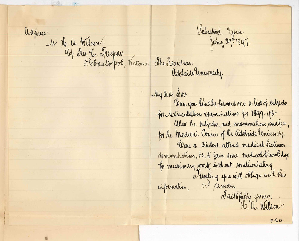 H A Wilson - Re Matriculation Examination and Medical School