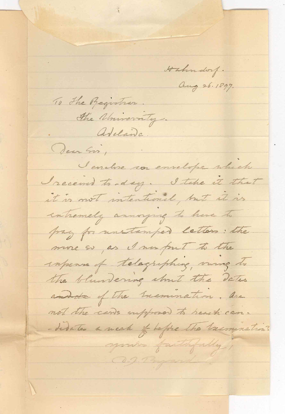 Douglas John Byard - Hahndorf - Complaining of the blundering about dates of holding the Preliminary etc