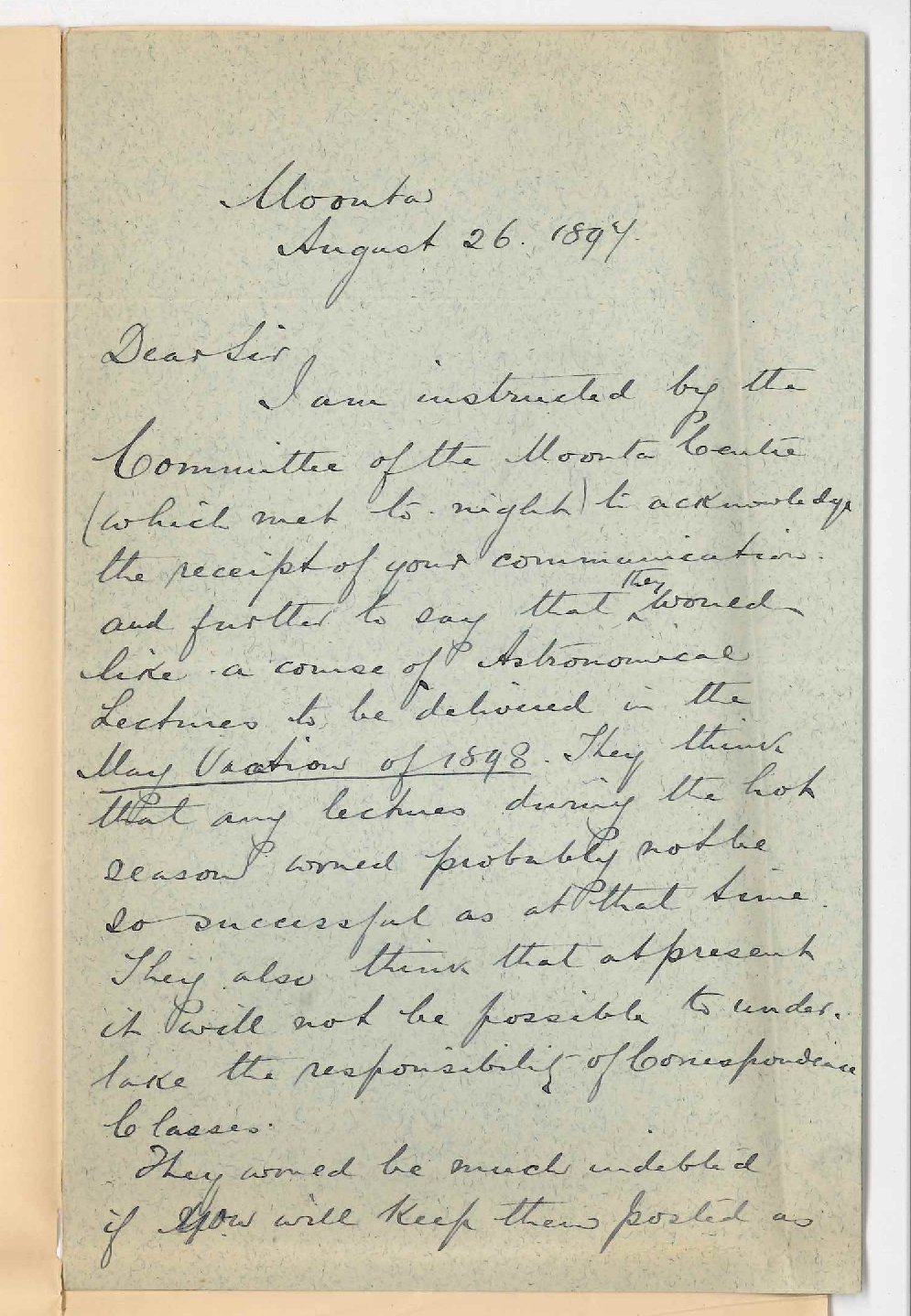 Dr Drummond - Extension Lectures for May 1898