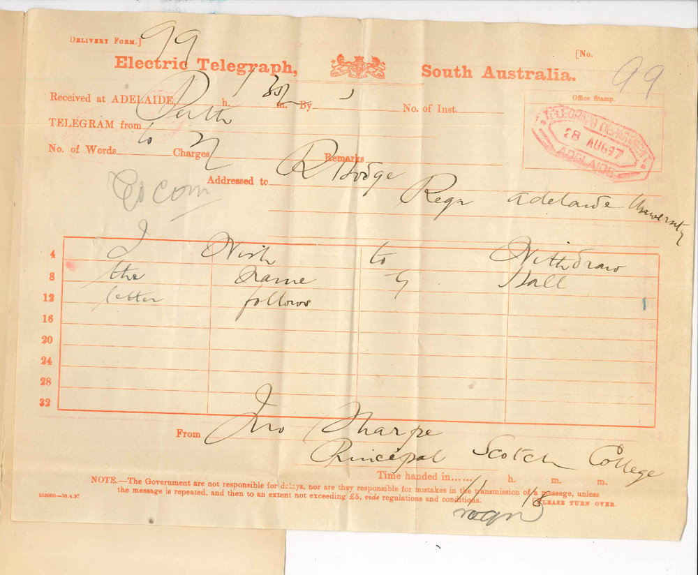 John Sharpe MA - Principal - Scotch College - Perth WA - Withdrawing of G Hall from Preliminary