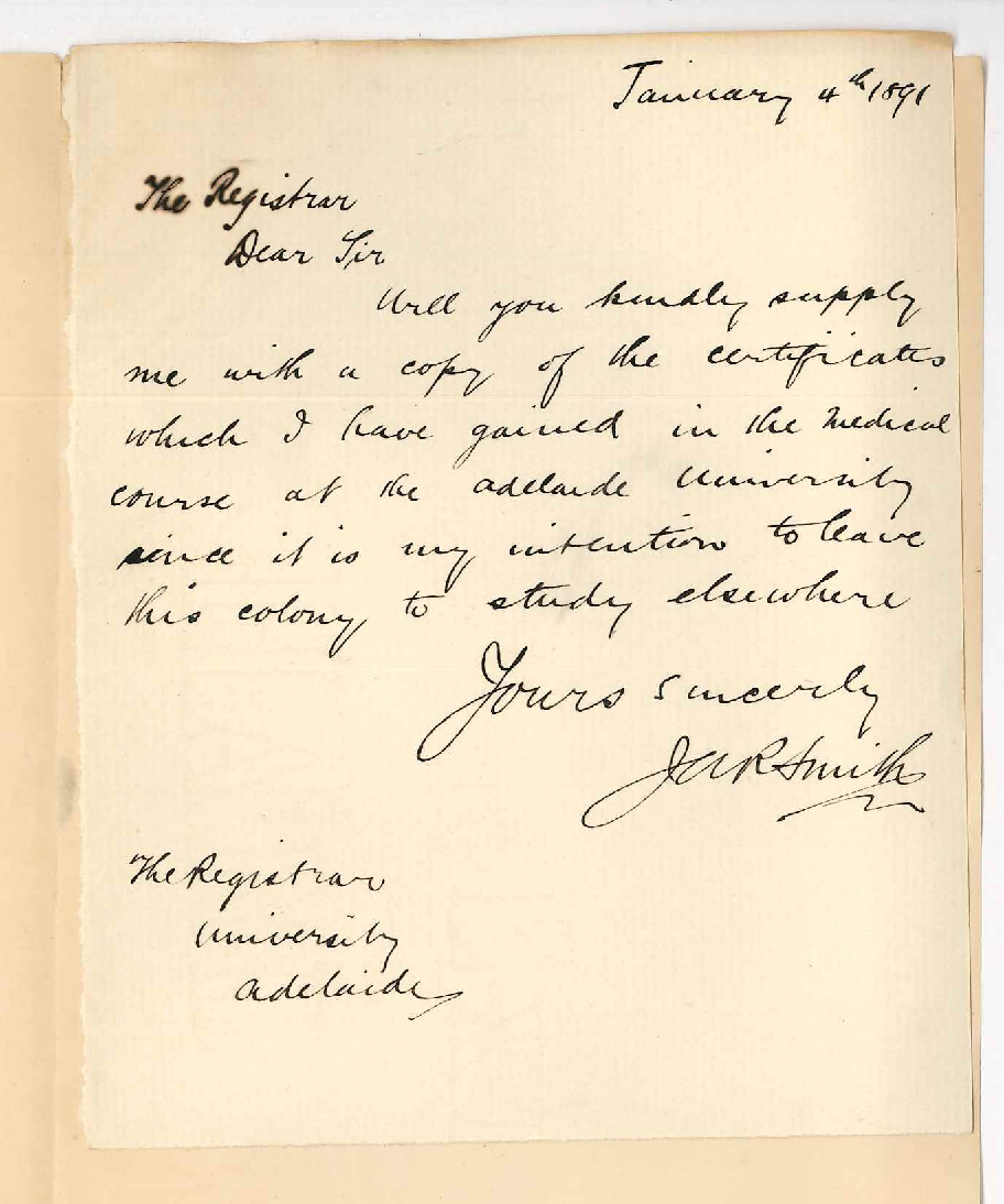 Julian Augustus Romaine Smith - Requesting certificates for MB course