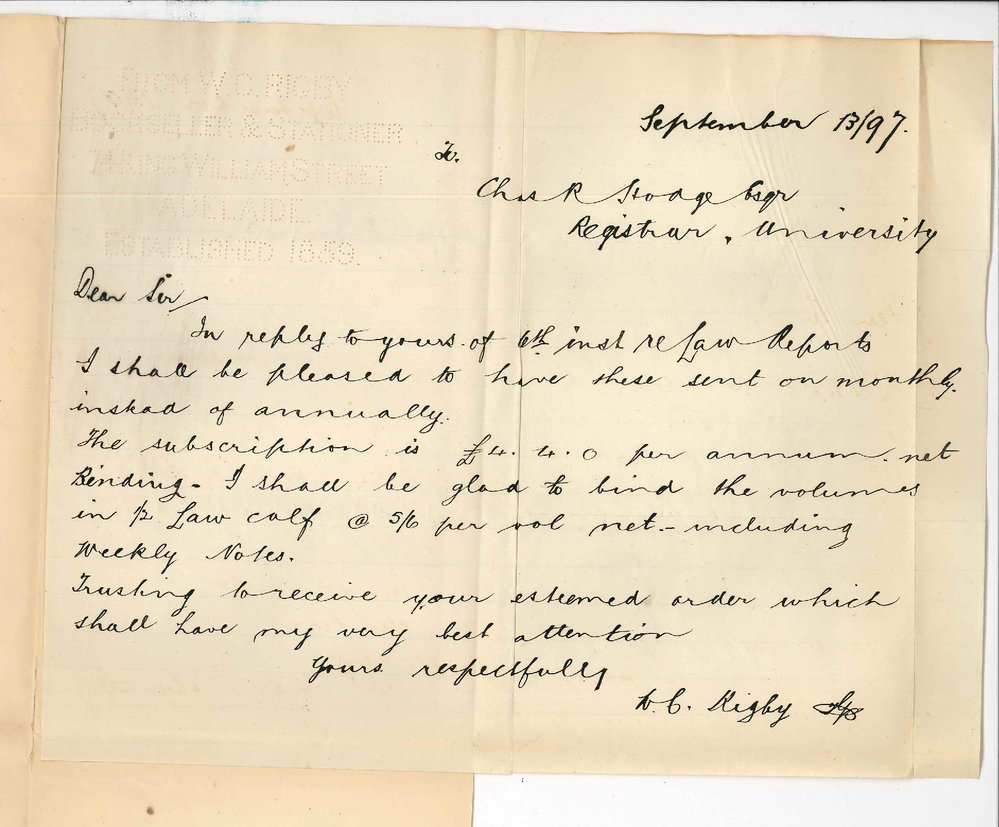 William Charles Rigby - Adelaide - Quotation Law Reports in monthly parts and binding