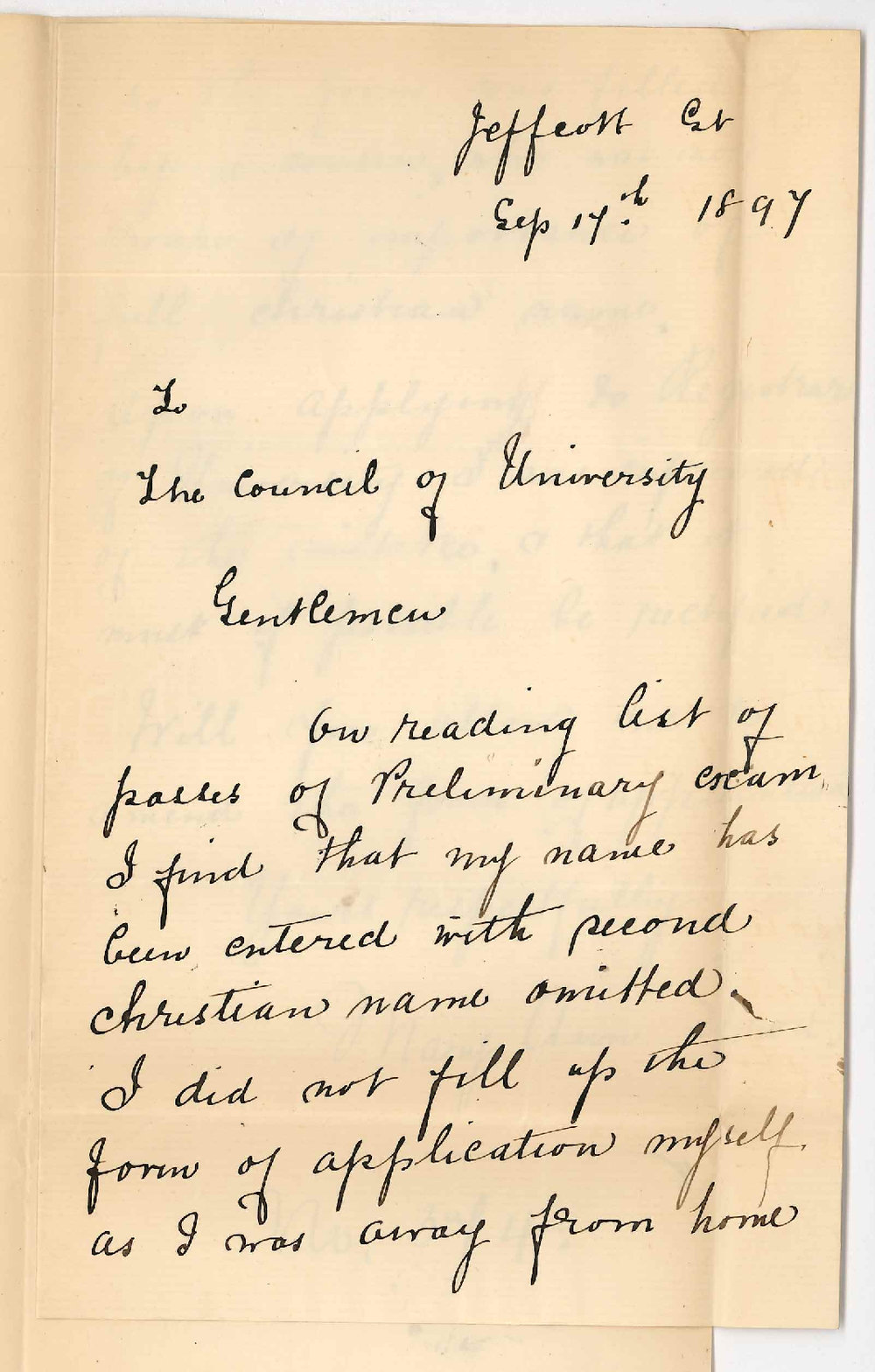 Mary Ann Sprod - Jeffcott Street North Adelaide - Request to have name corrected in pass list Preliminary Exam