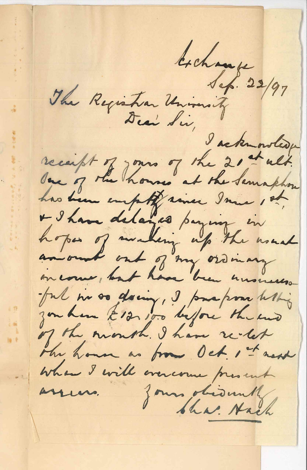Charles Hack - Royal Exchange - Regarding arrears of interest on loan of &pound;1400