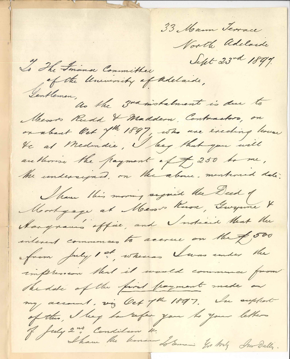 John Dalby - Adelaide - Regarding Mortgage of &pound;500 on Interest