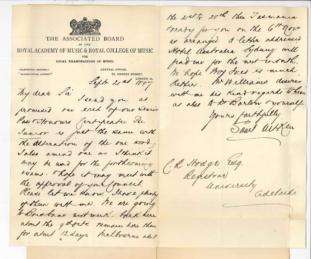 Samuel Aitken - Secretary Associated Board RCM and RAM - Local Exams in Music submitting  amended certificate