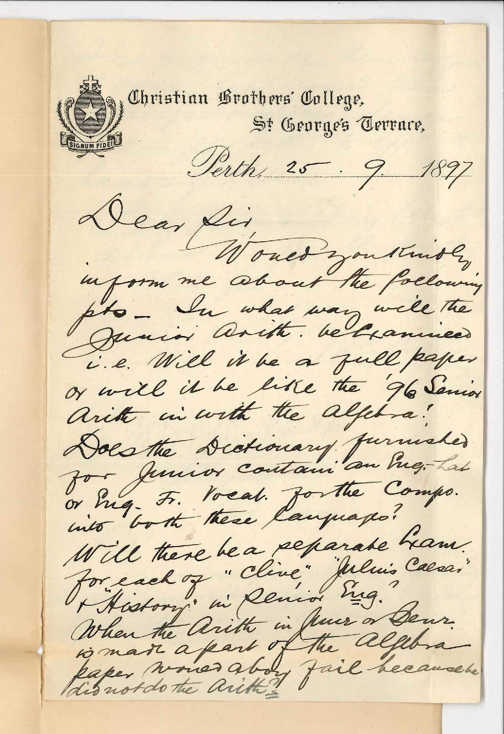 W G Culligan - Perth - Information re Public Examinations