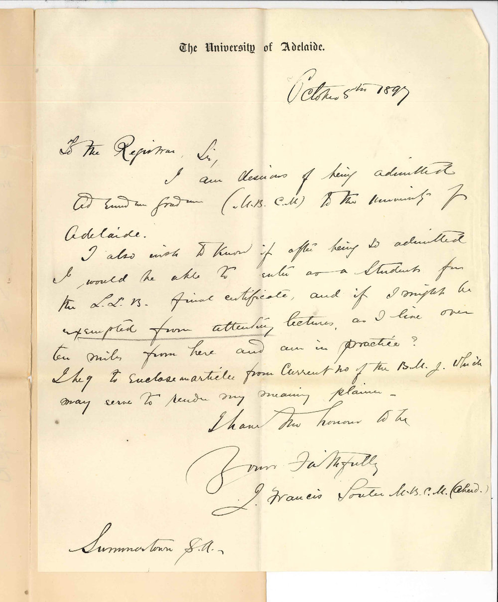 John Francis Souter - Summertown - Application for admission ad eundem gradum and information re studying for LLB final certificate
