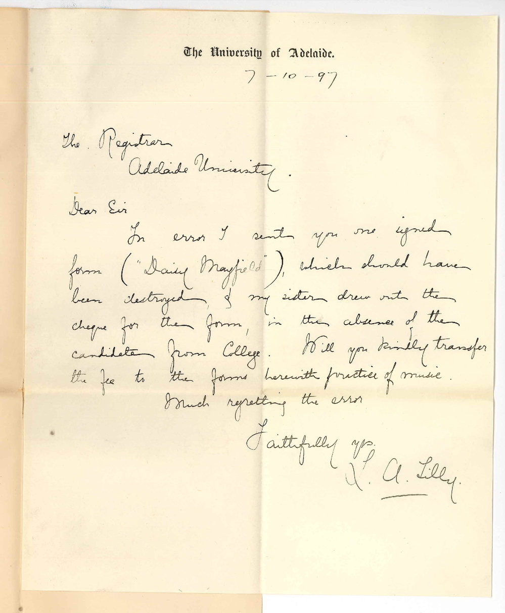 Miss Lucy Agnes Tilly - Asking for fee paid for Entry Junior Theory to be transferred to Credit of Junior Practice