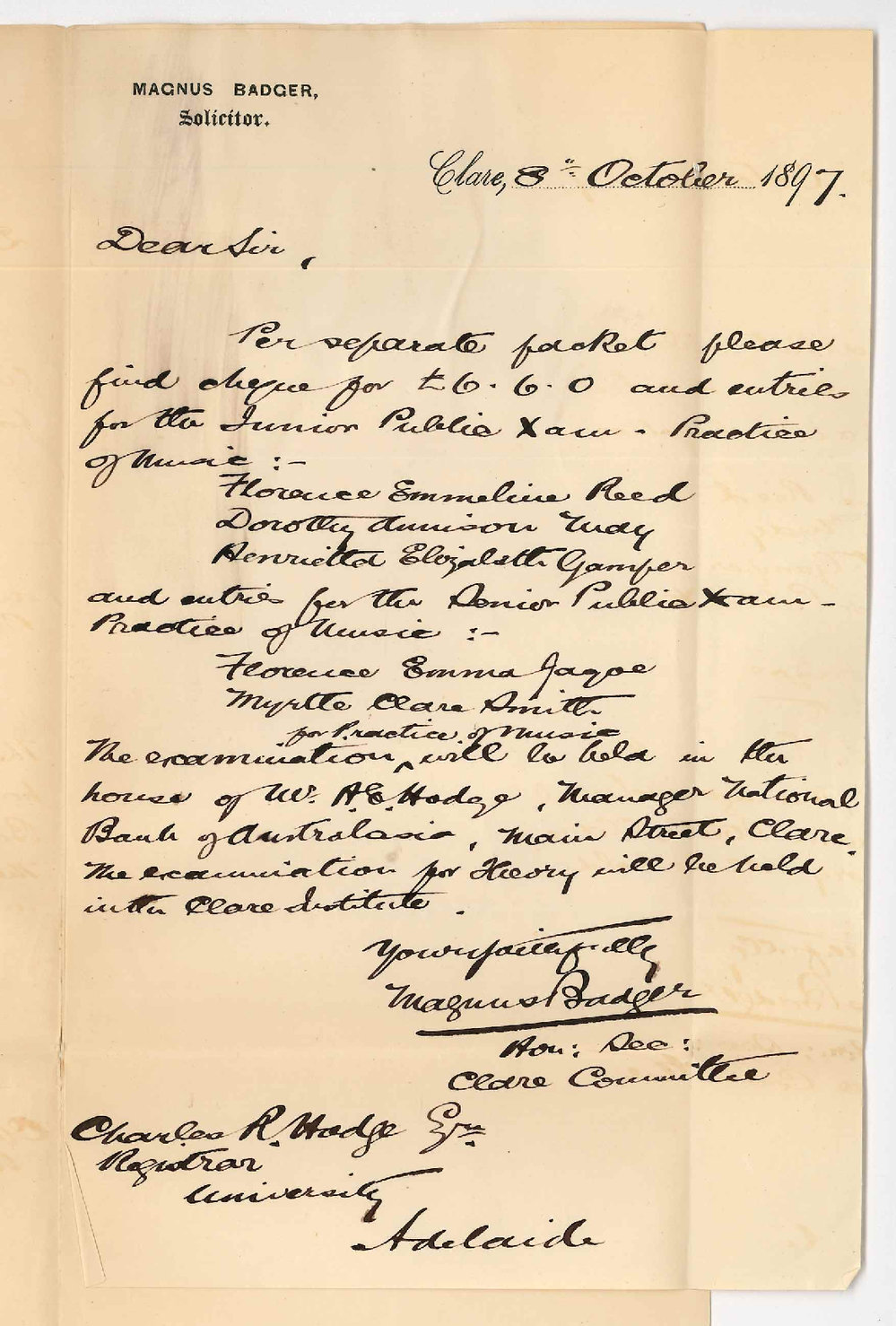 Magnus Badger - Clare - Stating where Exams will be held