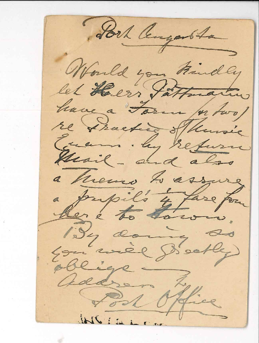 Herr Puttmann - Port Augusta - Request for memo to enable pupil to travel at quarter fare - Also request for Practice Forms