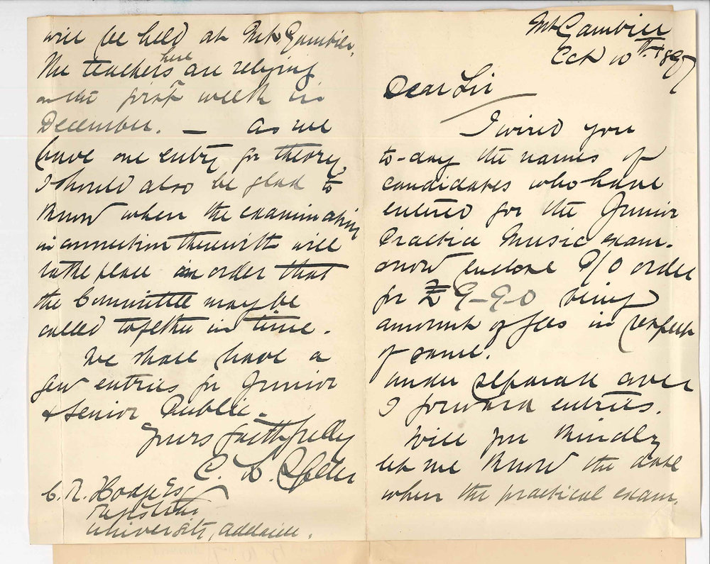 Carl Louis Spehr - Mount Gambier - Asking when Exam Music will be held