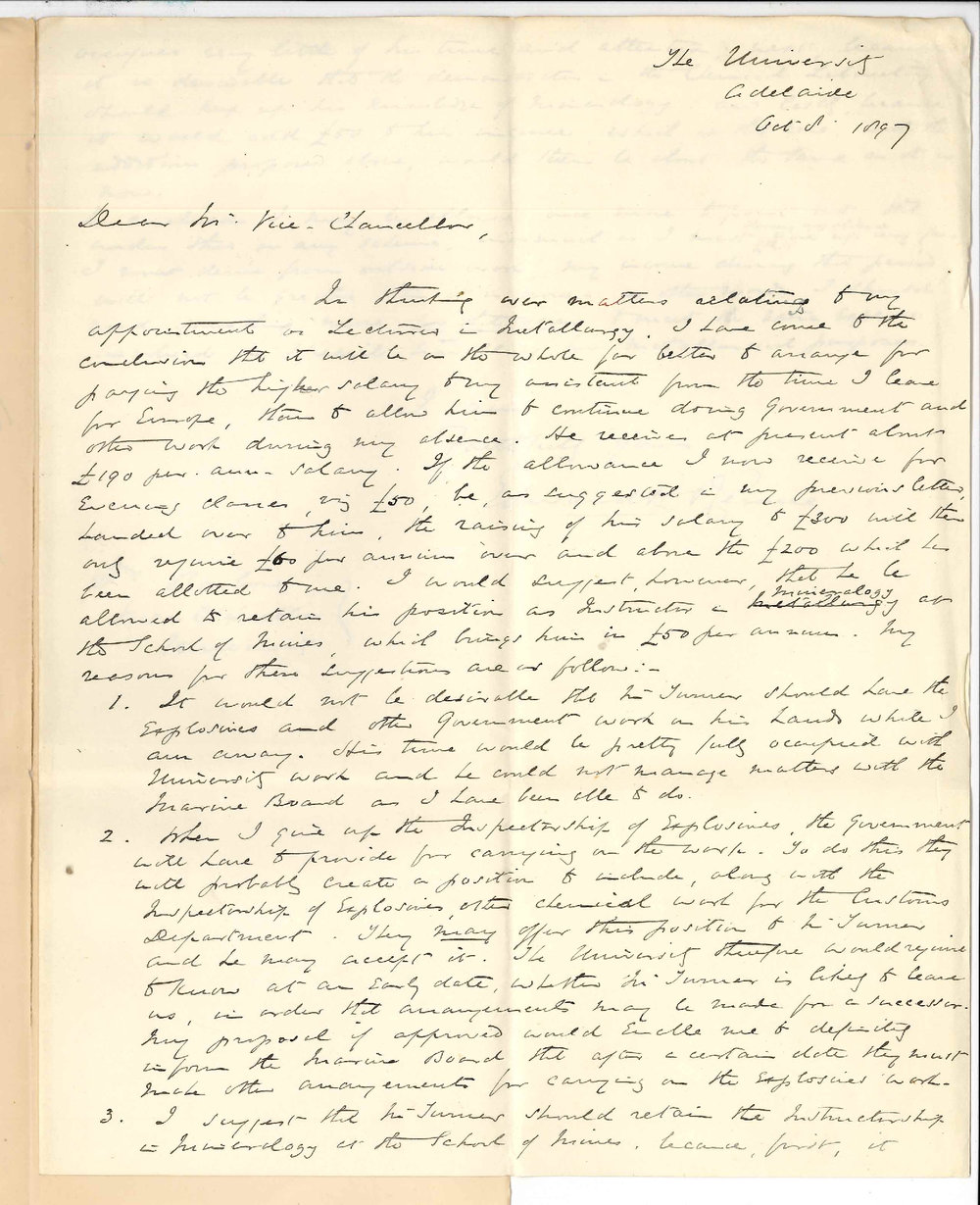 Professor Edward Henry Rennie to the Vice Chancellor - Concerning the Metallurgy Scheme etc