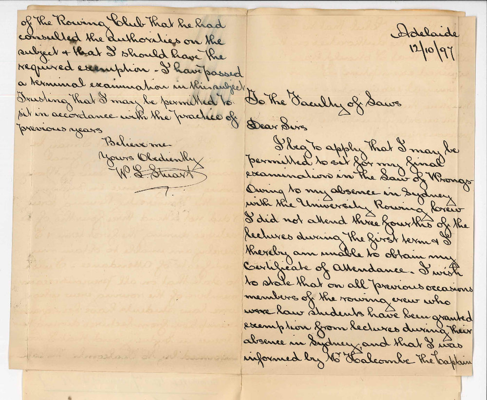 Walter Leslie Stuart - Adelaide - Asking to be allowed to sit for Examination in Wrongs