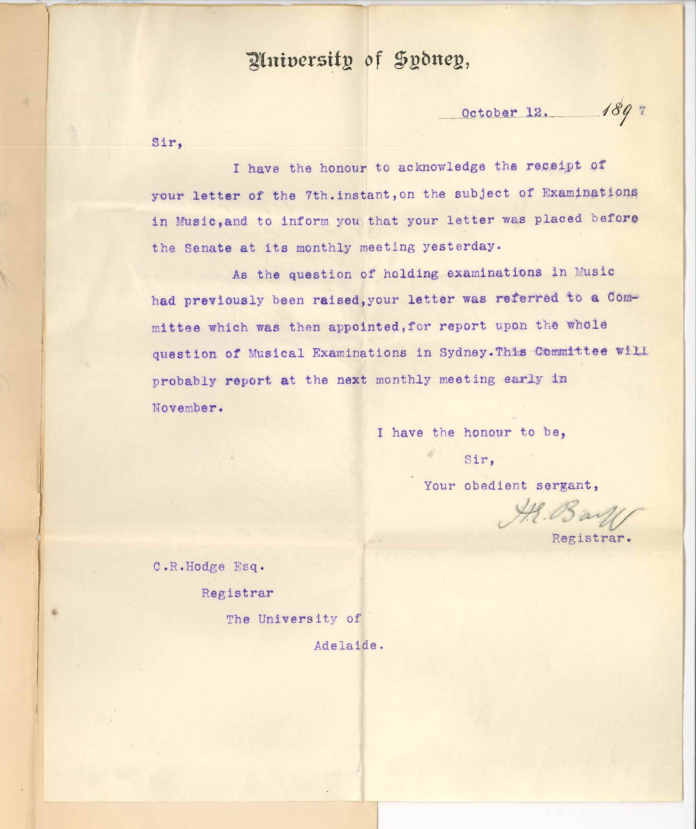 Henry Ebenezer Barff - University of Sydney - Re Musical Examinations in Sydney