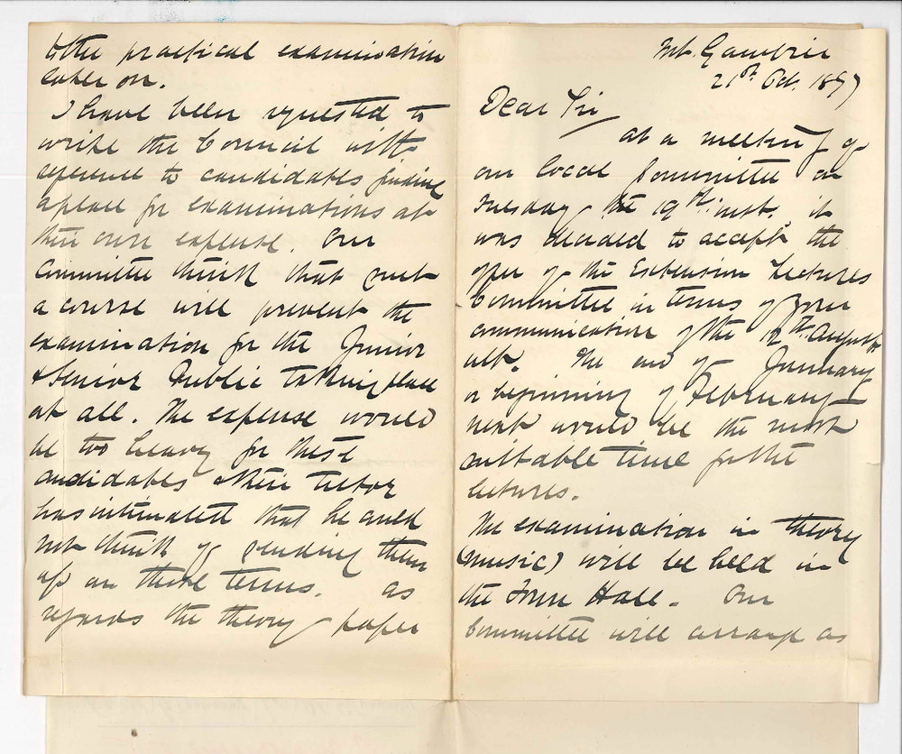 Carl Louis Spehr - Mount Gambier - Regarding Extension Lectures and Music Examinations