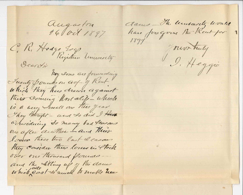 James Heggie - Angaston - Regarding University Lands at Craigies Plains