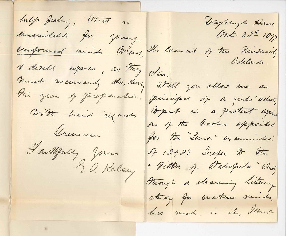 Mrs Kelsey - Hackney - Protesting against 'Vicar of Wakefield' for Senior Public Examination