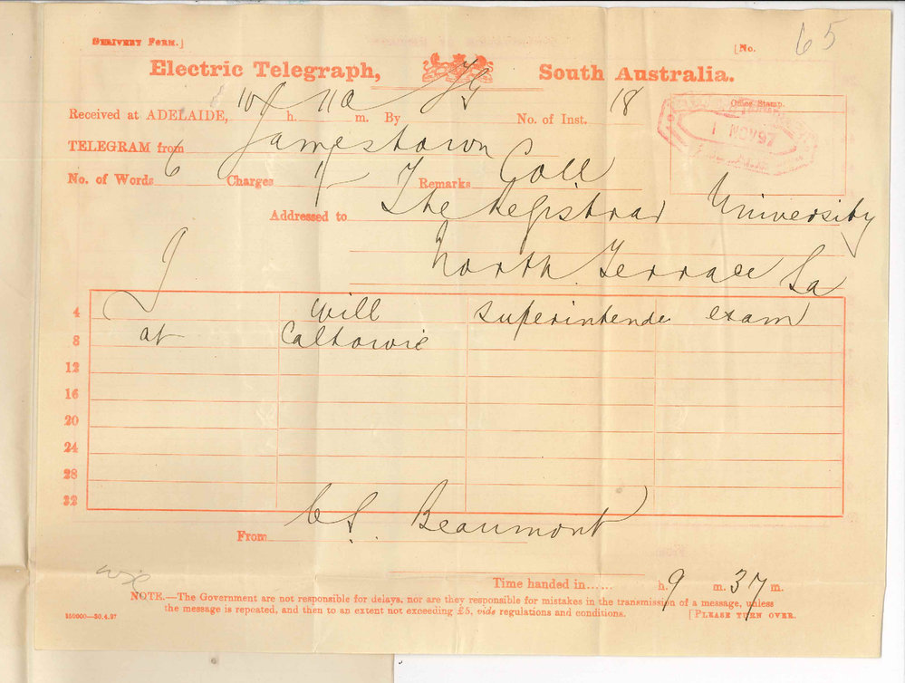 Reverend C S Beaumont - Jamestown - Consenting to act as Supervisor at Caltowie