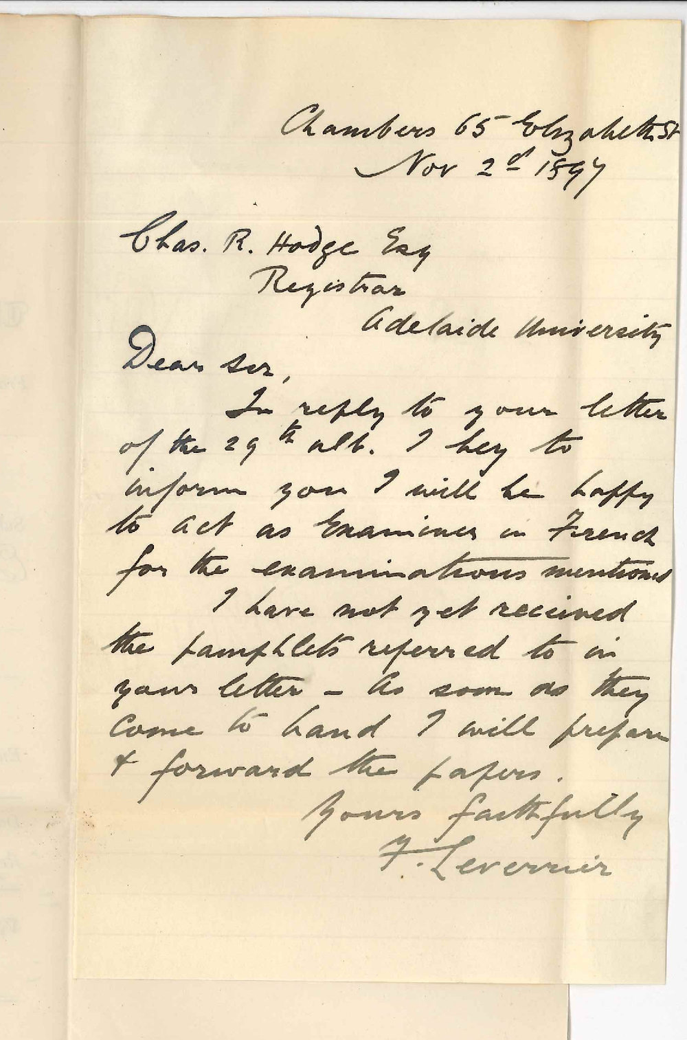 F Leverrier - Sydney - Will act as Examiner in French