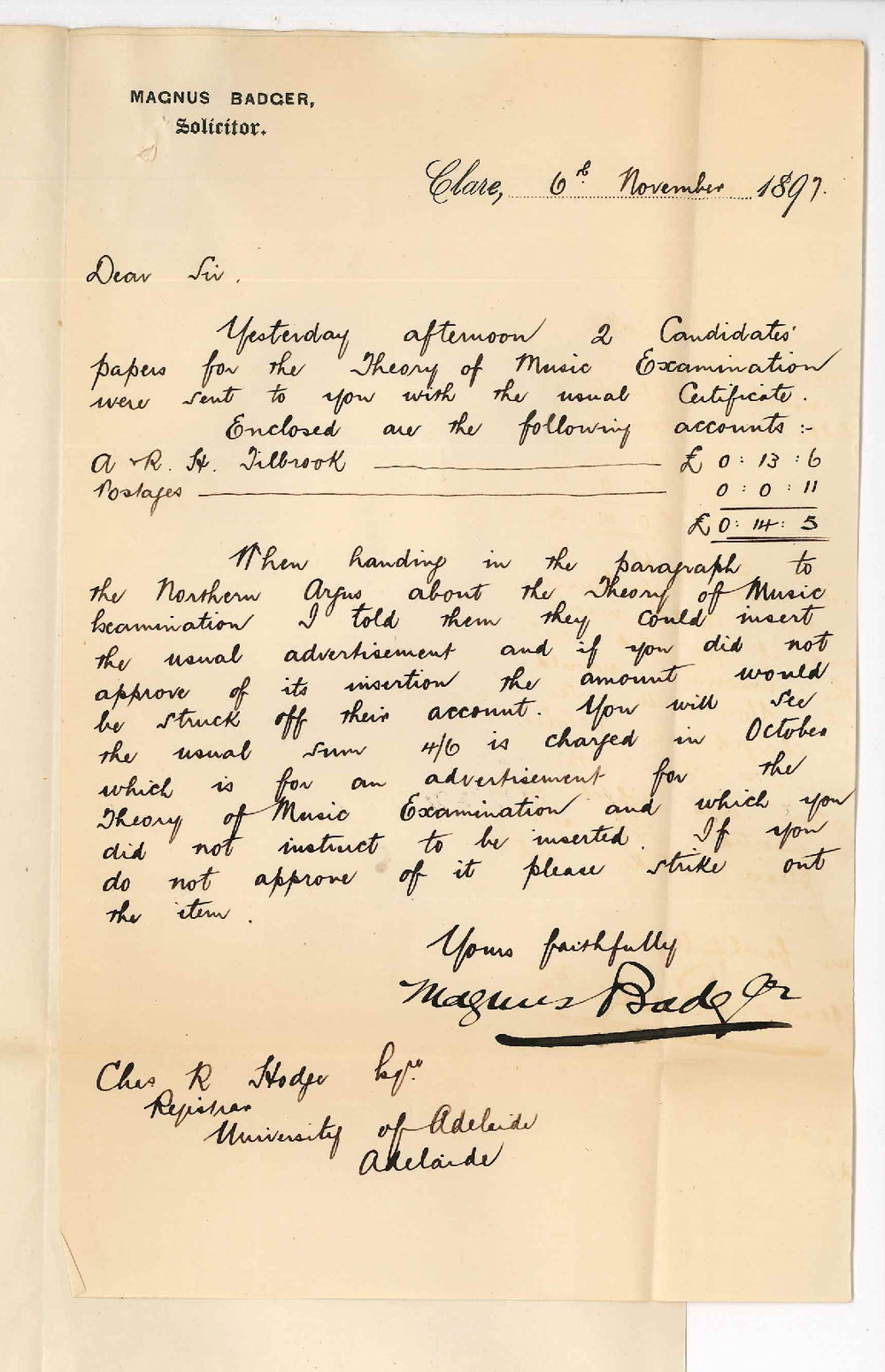 Magnus Badger - Clare - Exam in Theory of Music