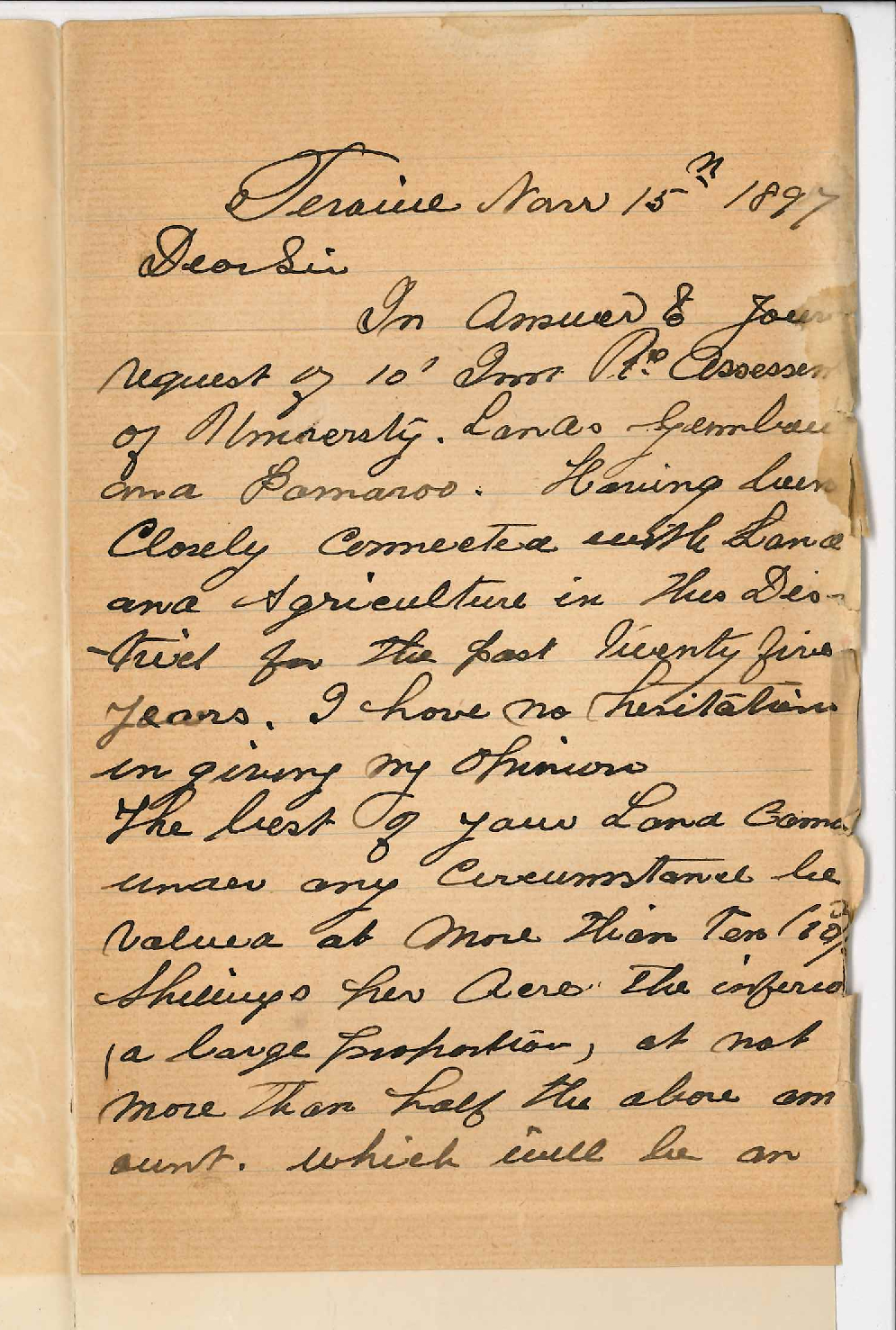 William Summers - Terowie - Value of Land Gunbowie and Parnaroo Average 7/6