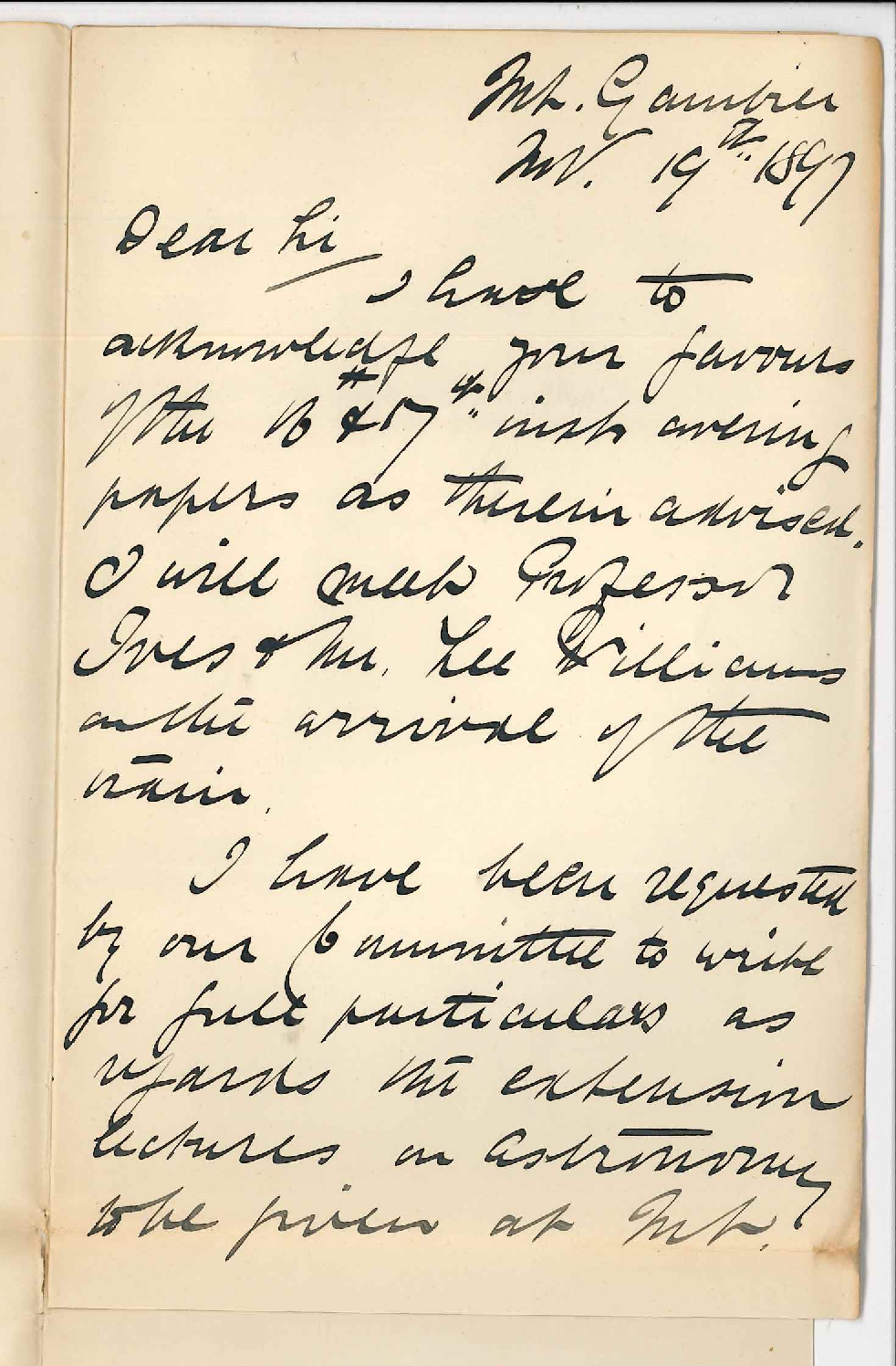 Carl Louis Spehr - Mount Gambier - Asking full particulars of Extension Lectures