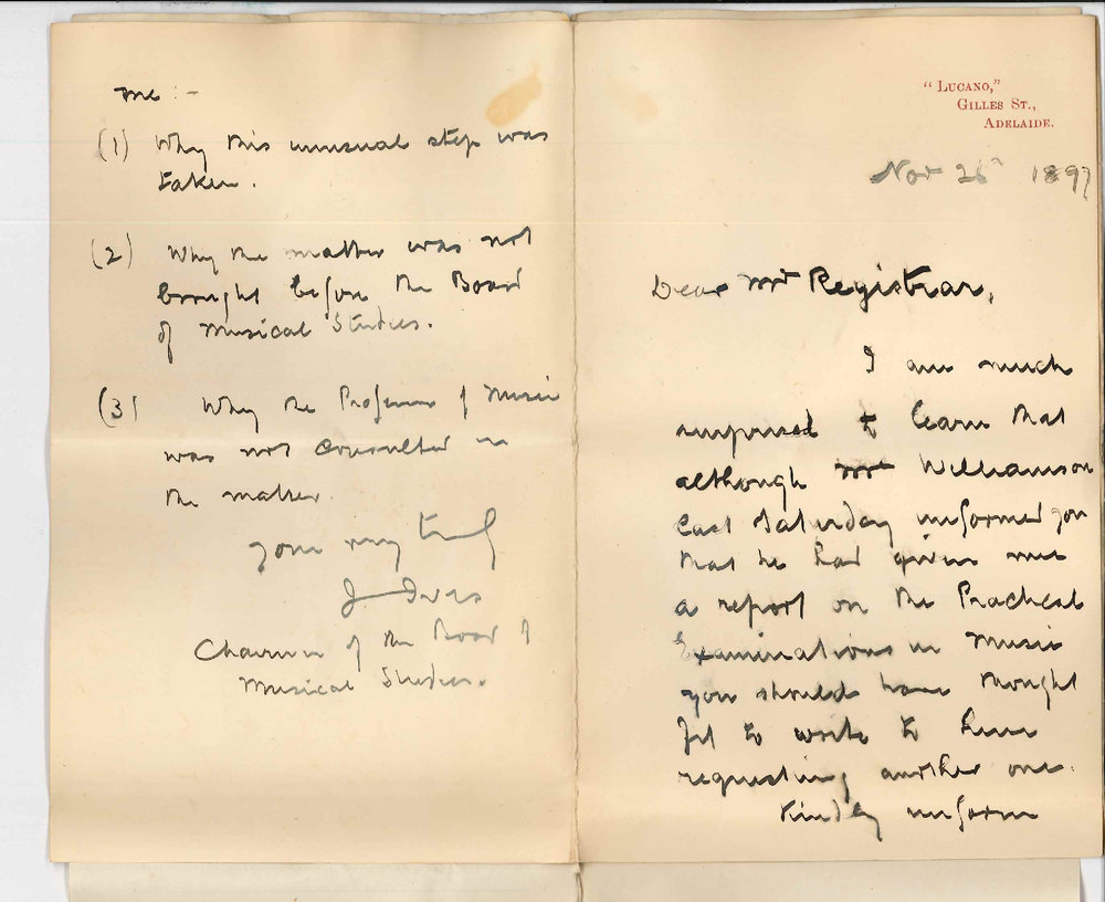 Professor Joshua Ives - Concerning report from C Lee Williams on Practical Examinations in Music