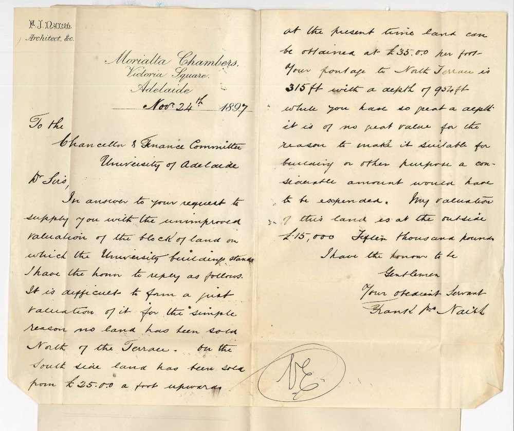 Frank John Naish - Victoria Square Adelaide - Valuation of North Terrace Land