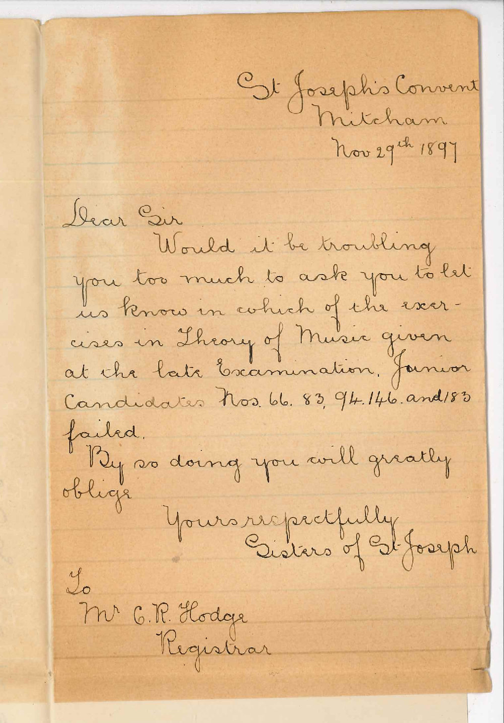 Sisters of St Joseph - Mitcham - Asking which questions five candidates failed to answer correctly in Junior Theory