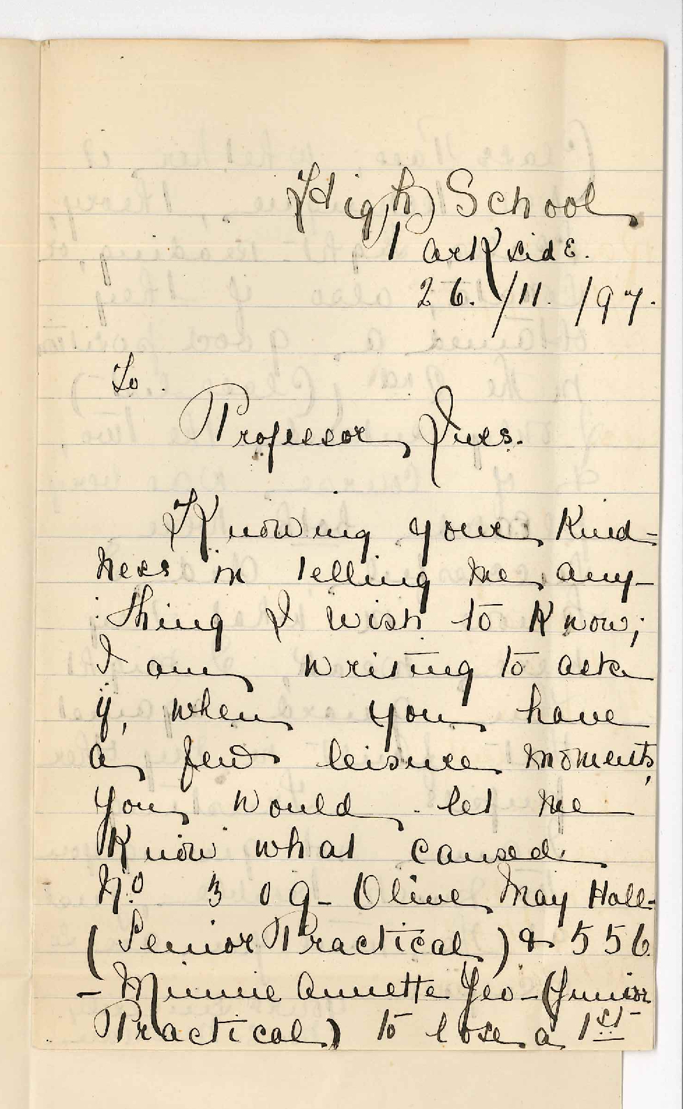 Miss Maude Eveyln Newman - High School Parkside - Why candidates failed to obtain first Class Senior and Junior Practice