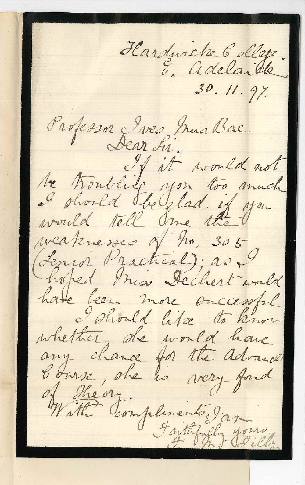 Miss Florence Mary Tilly - East Adelaide - Weakness of Miss Deschert No 305 - Senior Practice Music