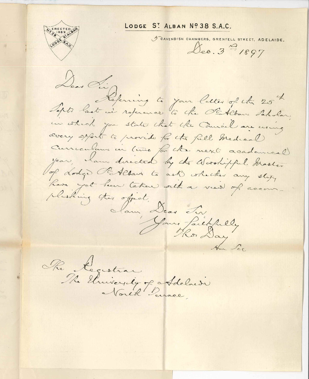 Thomas Day - Honorary Secretary St Alban Lodge - Asking if arrangements have been made for full Medical Curriculum