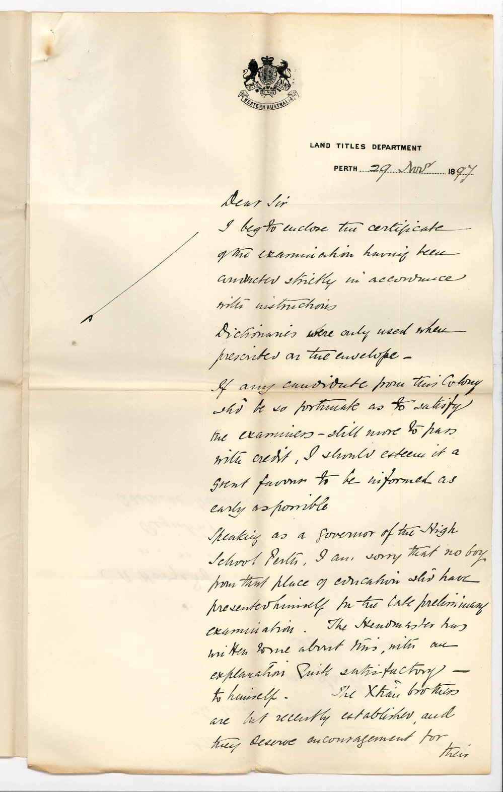 J C H James - Lands Titles Department - Perth - Regarding Junior Public Exam in Perth