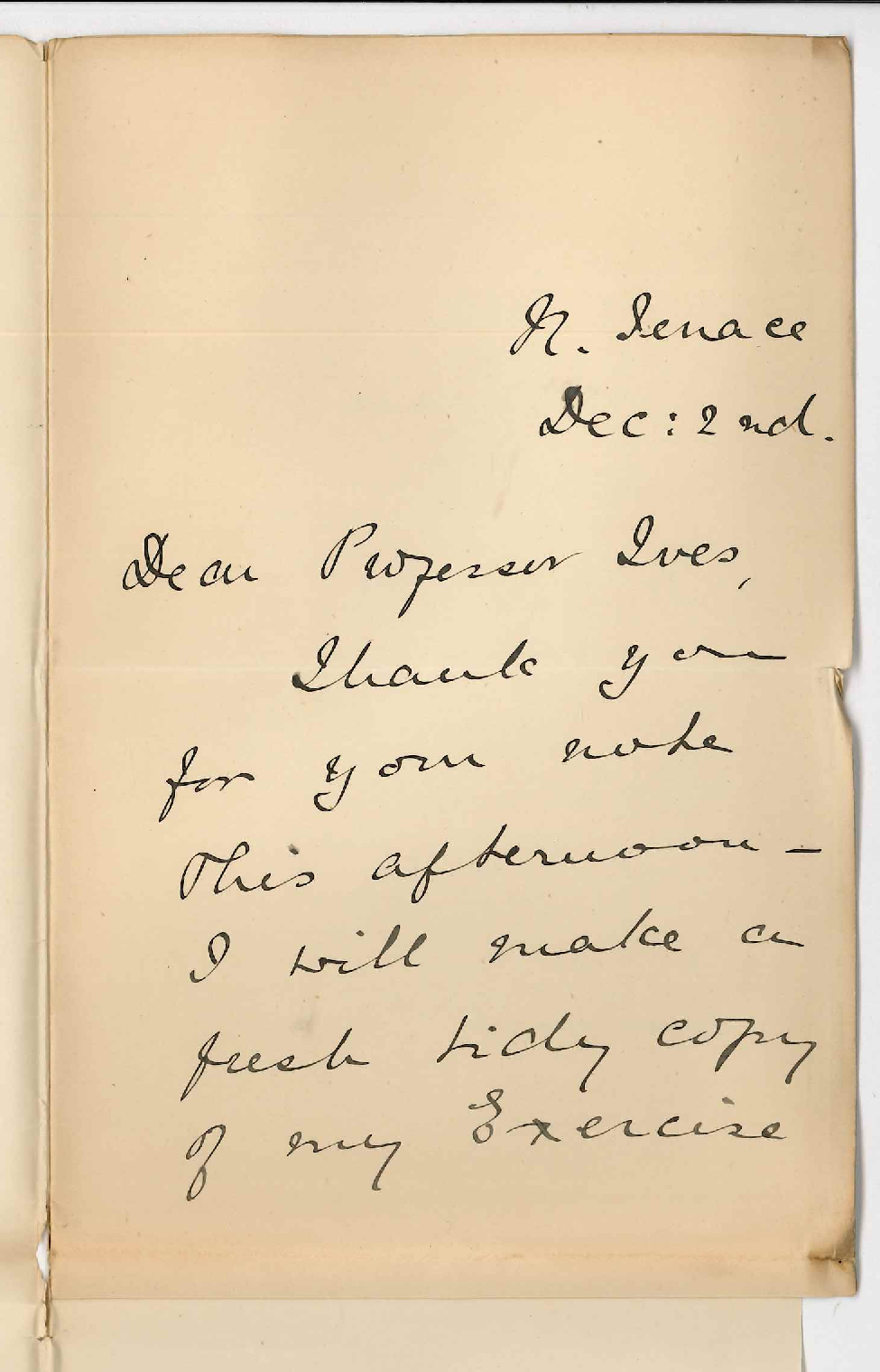 Miss Florence Way Campbell - Stating that she will make fresh copy of Music Bachelor Exercise
